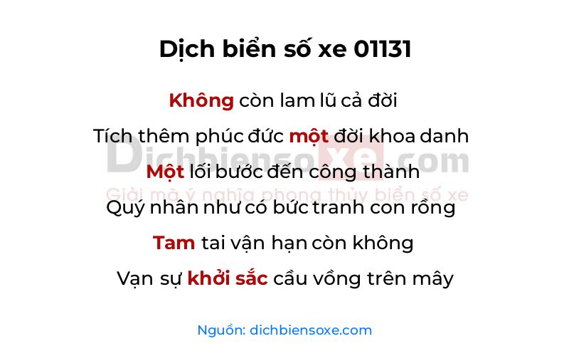 Dịch thơ biển số 01131