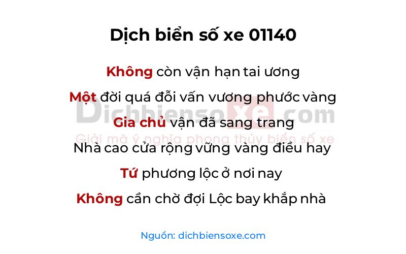 Dịch thơ biển số 01140