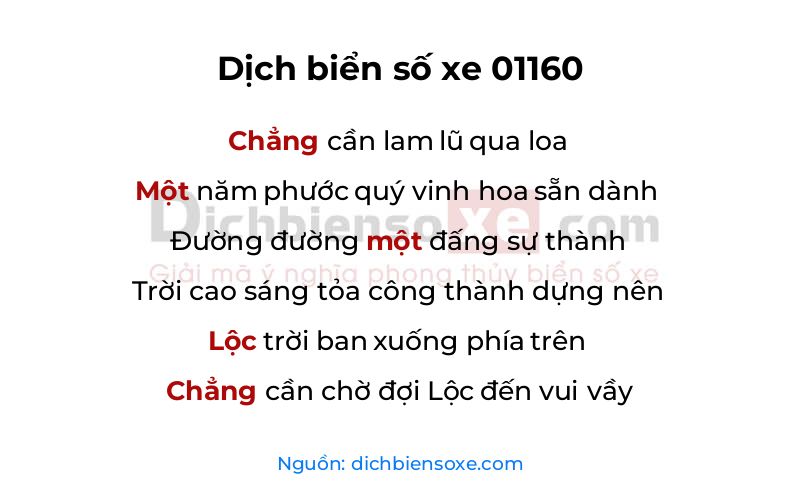 Dịch thơ biển số 01160