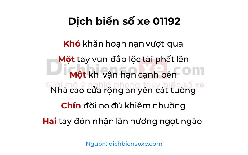 Dịch thơ biển số 01192