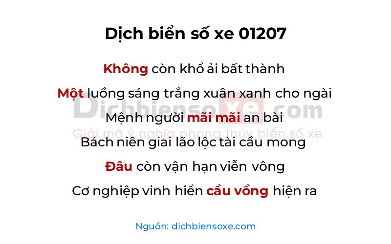 Dịch thơ biển số 01207