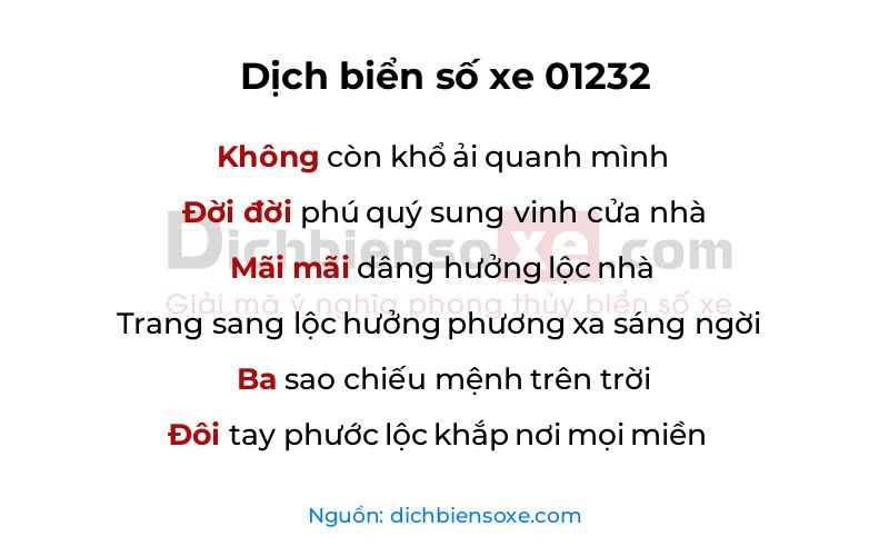 Dịch thơ biển số 01232