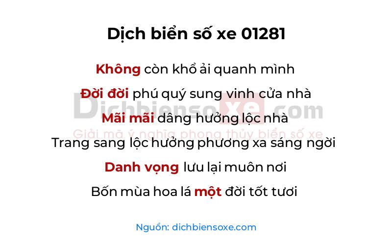 Dịch thơ biển số 01281