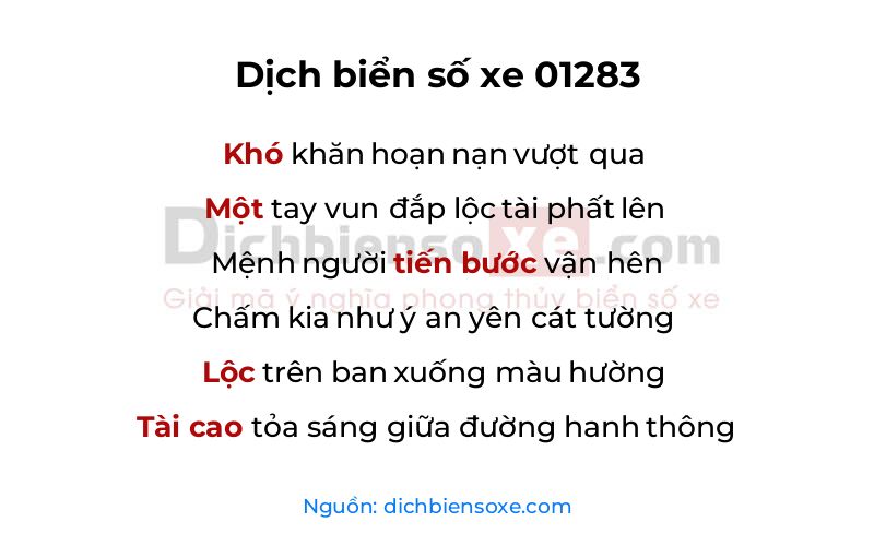 Dịch thơ biển số 01283