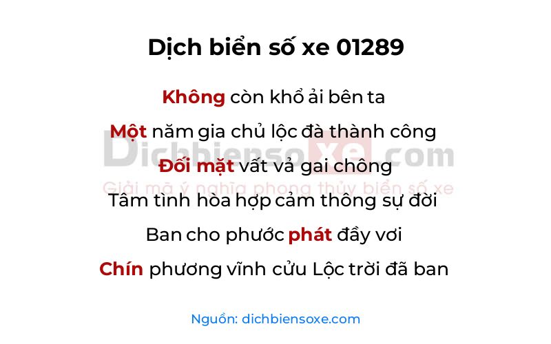 Dịch thơ biển số 01289