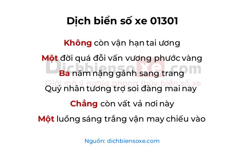 Dịch thơ biển số 01301