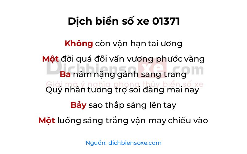 Dịch thơ biển số 01371