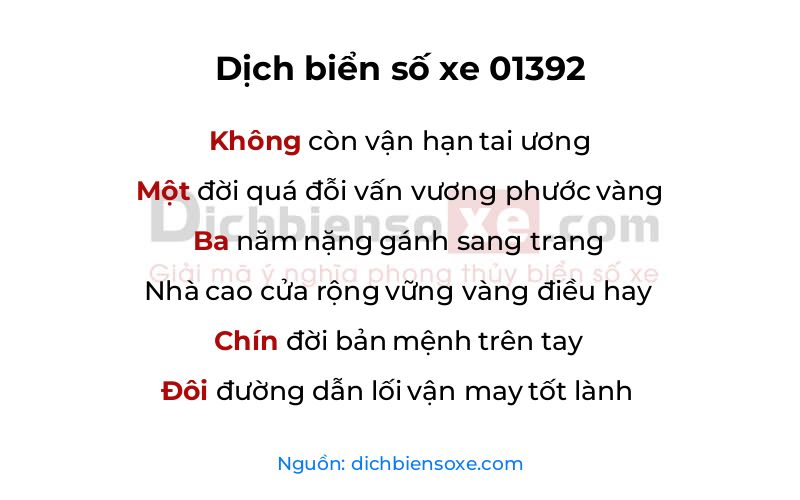 Dịch thơ biển số 01392