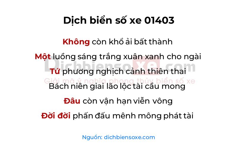 Dịch thơ biển số 01403