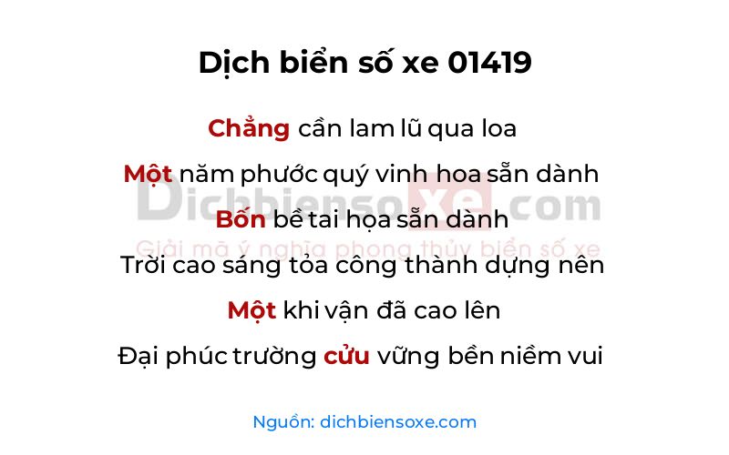 Dịch thơ biển số 01419