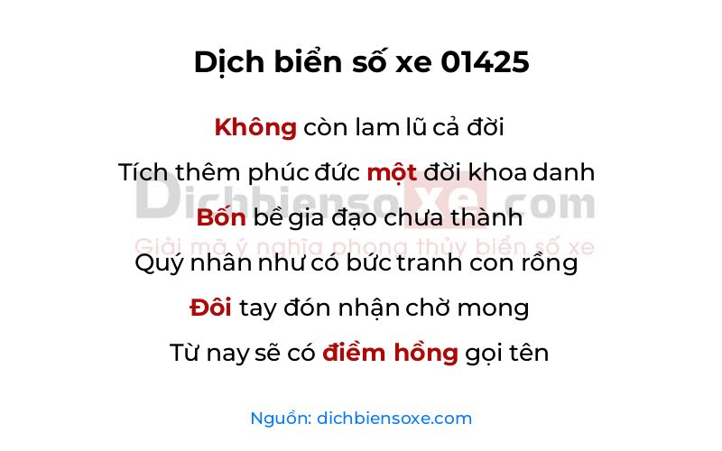 Dịch thơ biển số 01425