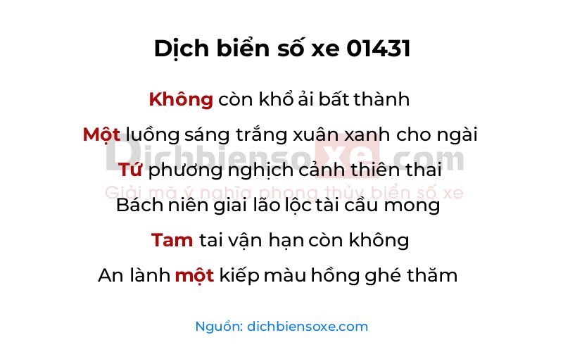Dịch thơ biển số 01431