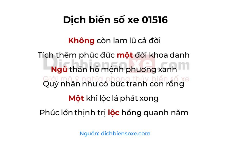 Dịch thơ biển số 01516