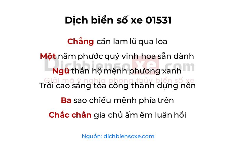 Dịch thơ biển số 01531