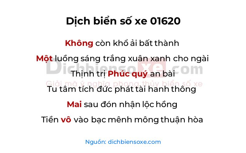 Dịch thơ biển số 01620