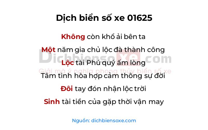 Dịch thơ biển số 01625