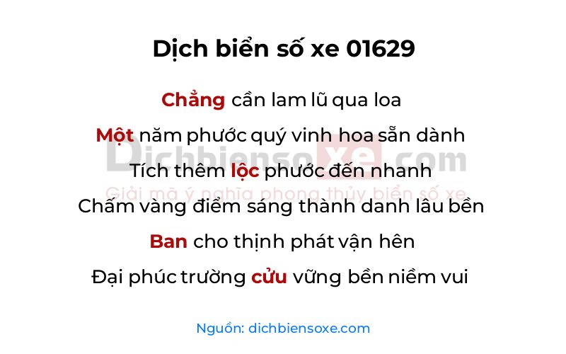 Dịch thơ biển số 01629