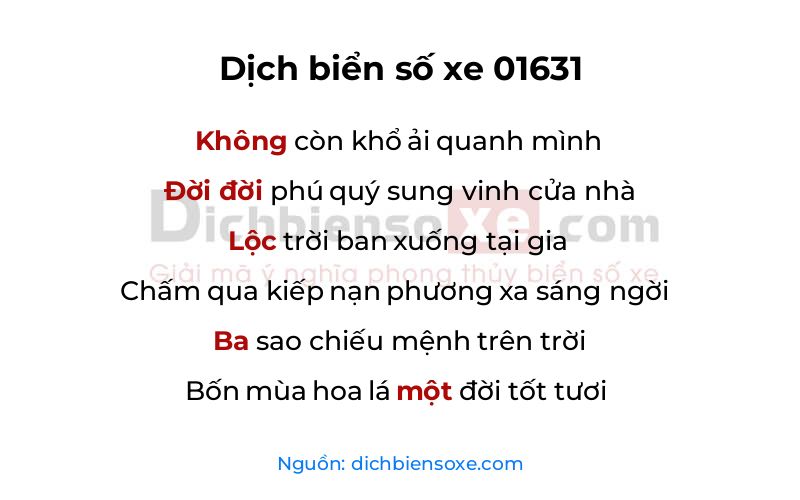 Dịch thơ biển số 01631