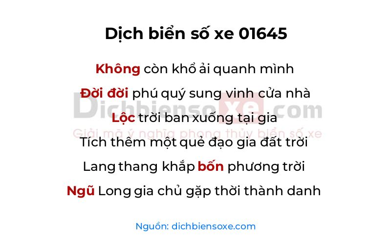 Dịch thơ biển số 01645