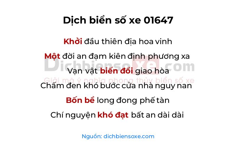 Dịch thơ biển số 01647