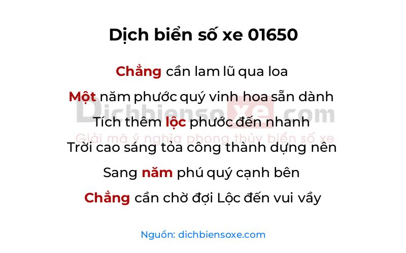 Dịch thơ biển số 01650