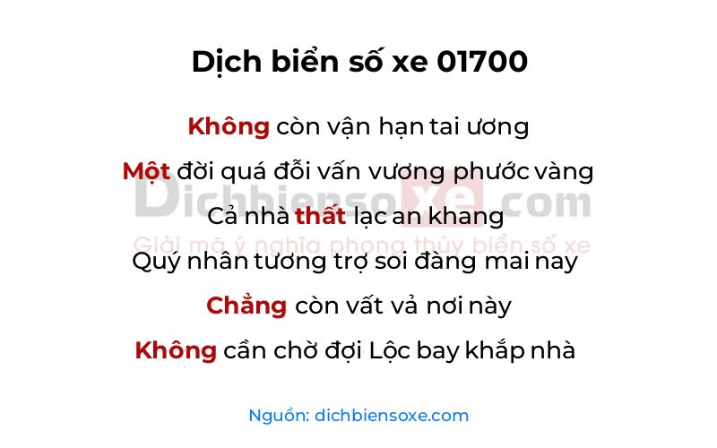 Dịch thơ biển số 01700