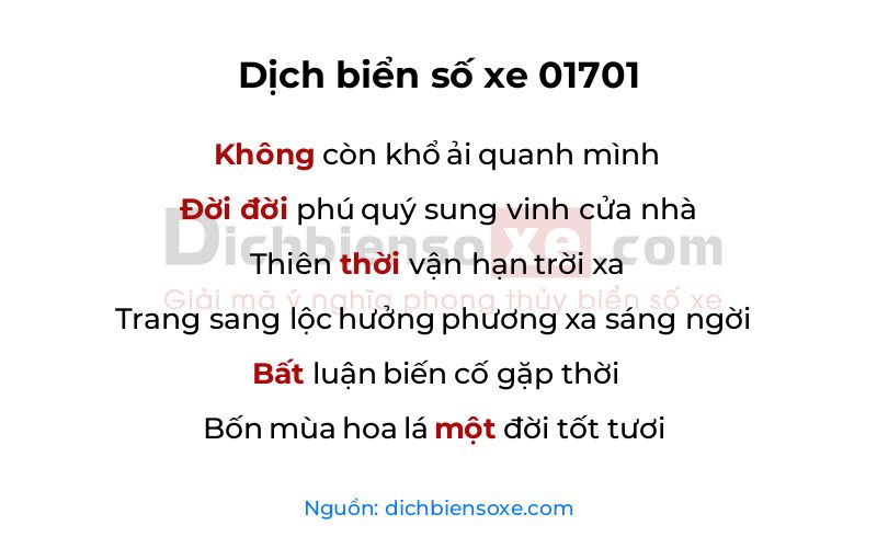 Dịch thơ biển số 01701