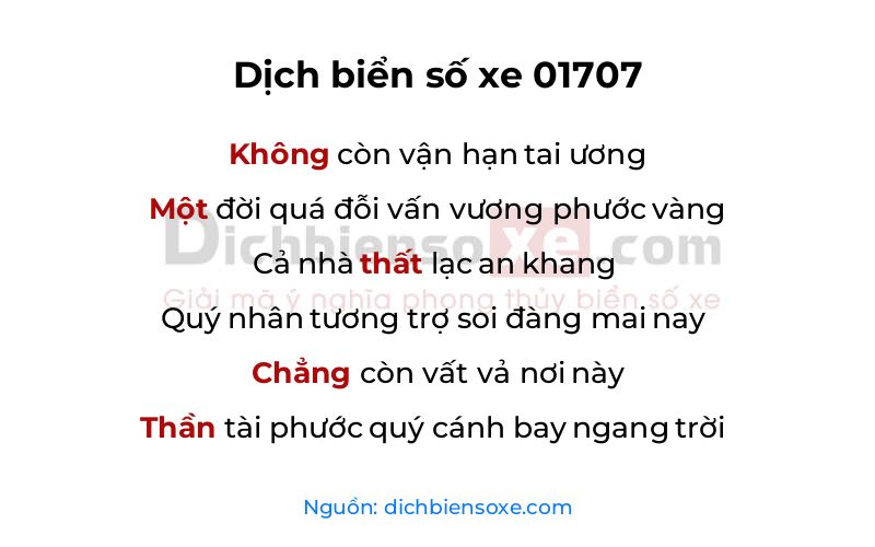 Dịch thơ biển số 01707