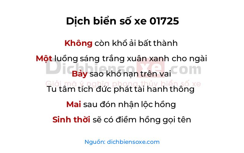 Dịch thơ biển số 01725