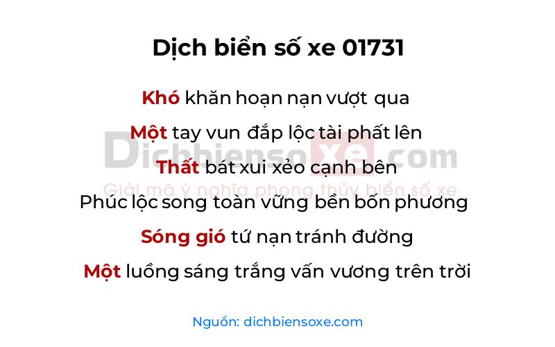 Dịch thơ biển số 01731