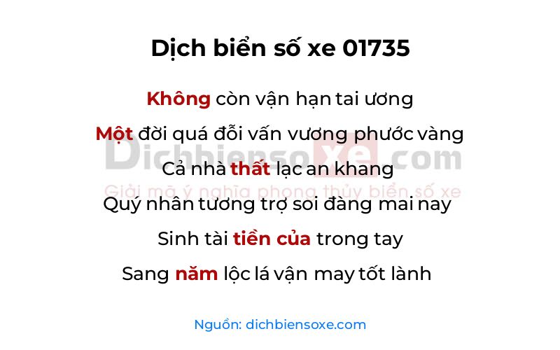 Dịch thơ biển số 01735