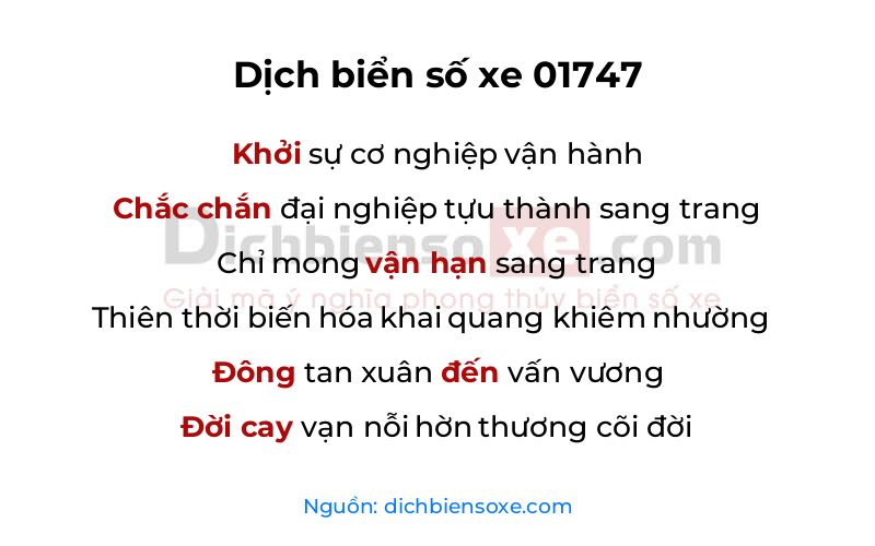 Dịch thơ biển số 01747