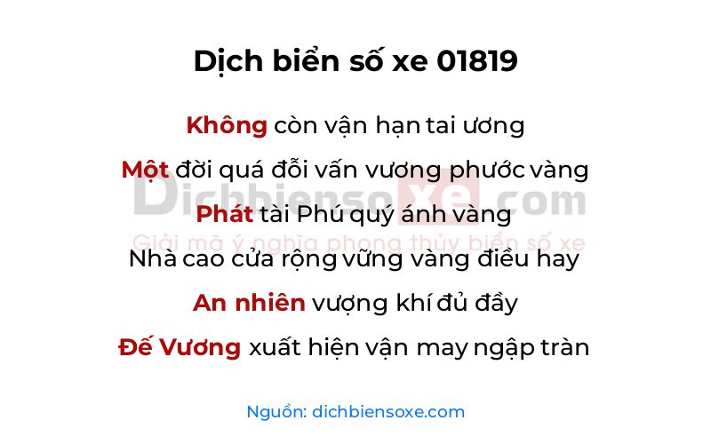 Dịch thơ biển số 01819