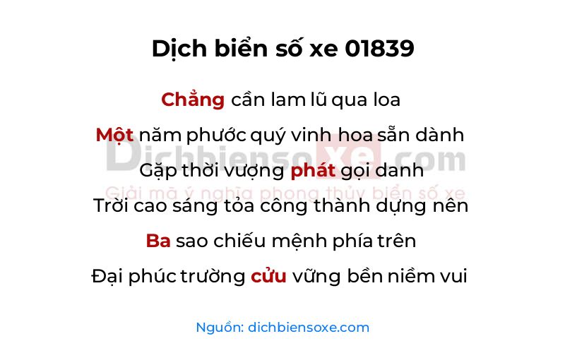 Dịch thơ biển số 01839