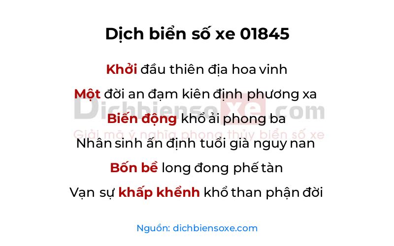 Dịch thơ biển số 01845