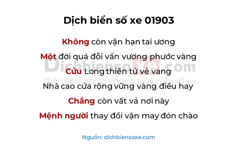 Dịch thơ biển số 01903