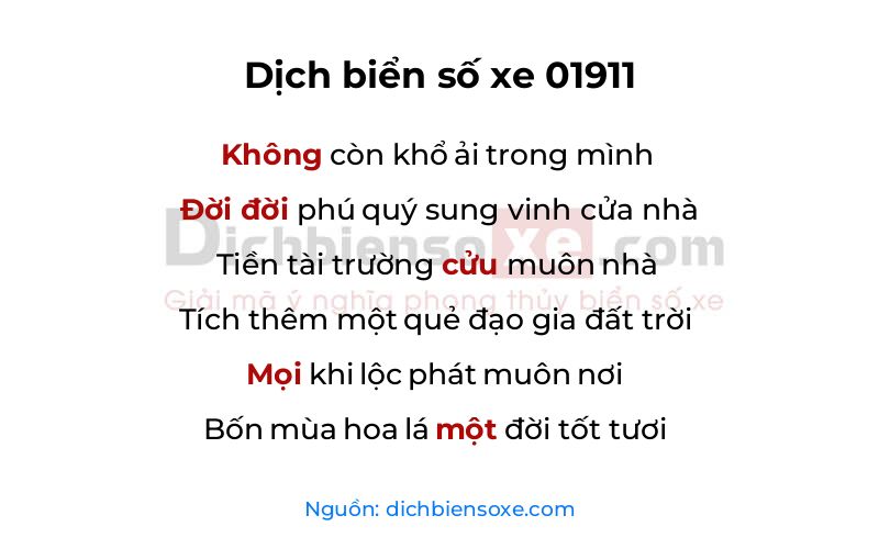 Dịch thơ biển số 01911