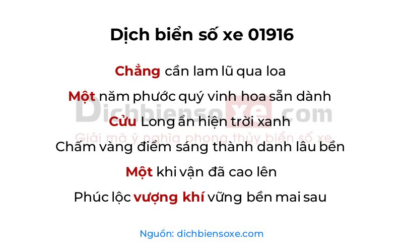 Dịch thơ biển số 01916