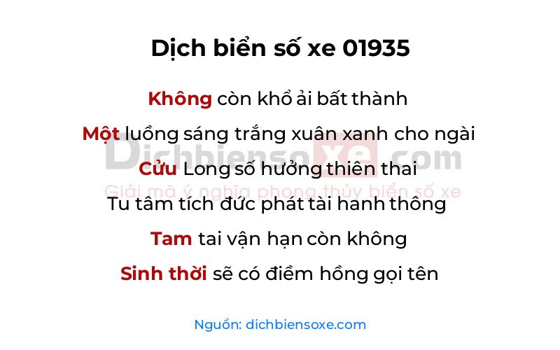 Dịch thơ biển số 01935