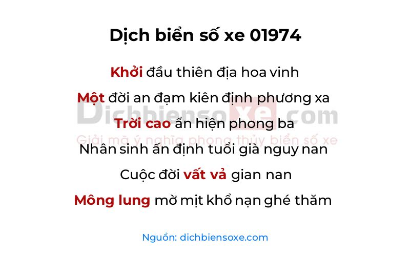 Dịch thơ biển số 01974