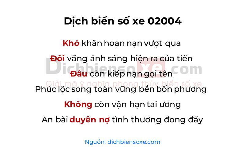 Dịch thơ biển số 02004