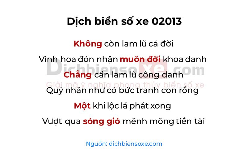 Dịch thơ biển số 02013