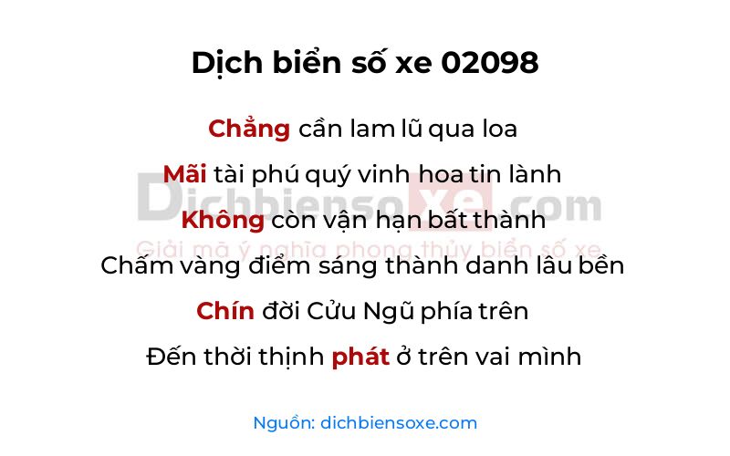 Dịch thơ biển số 02098