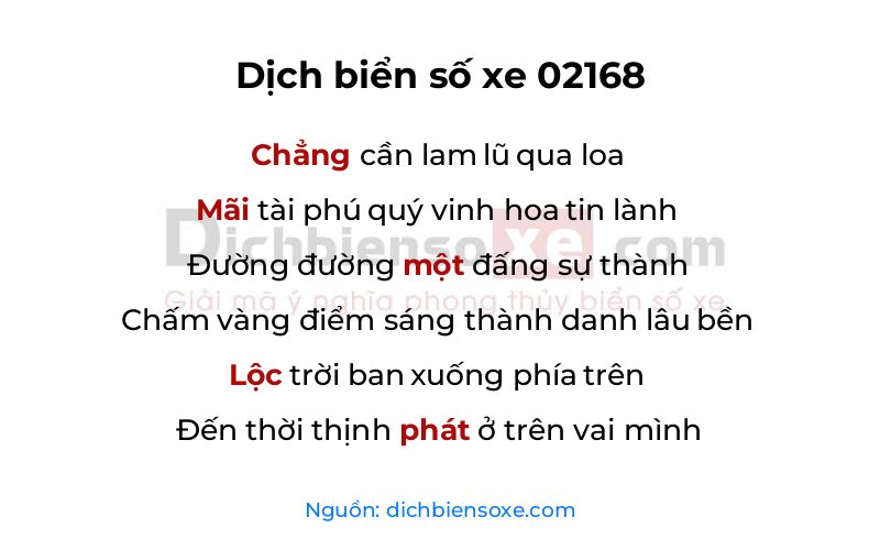 Dịch thơ biển số 02168