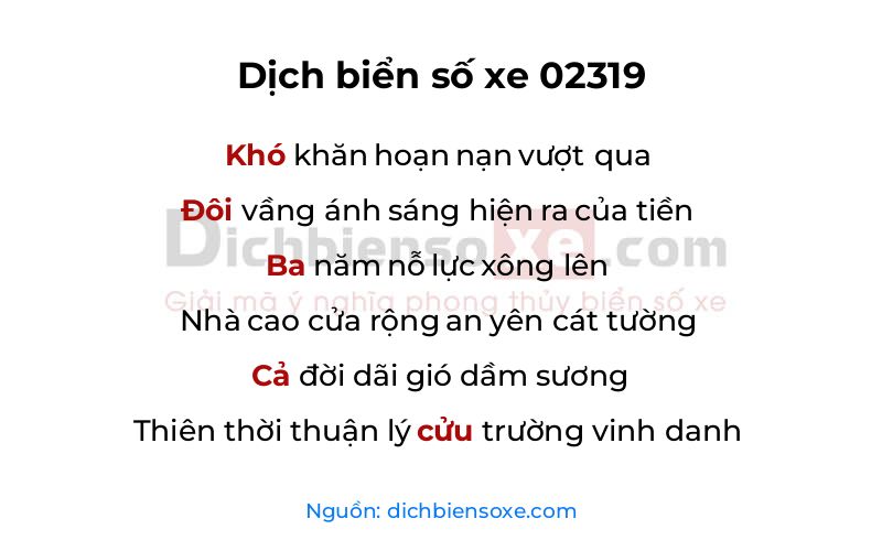 Dịch thơ biển số 02319