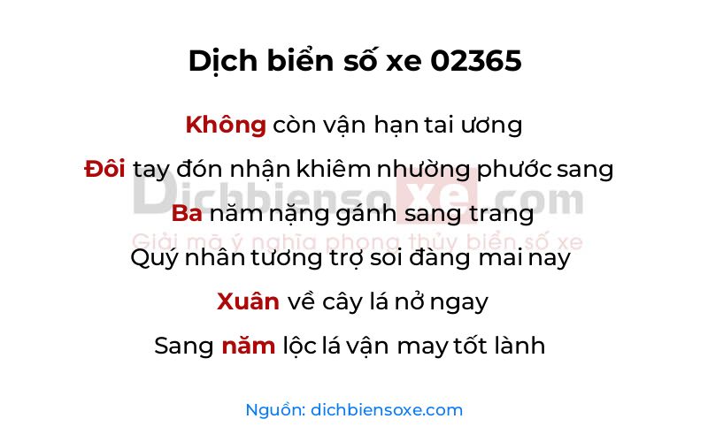 Dịch thơ biển số 02365