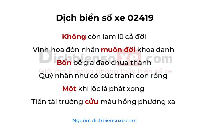 Dịch thơ biển số 02419