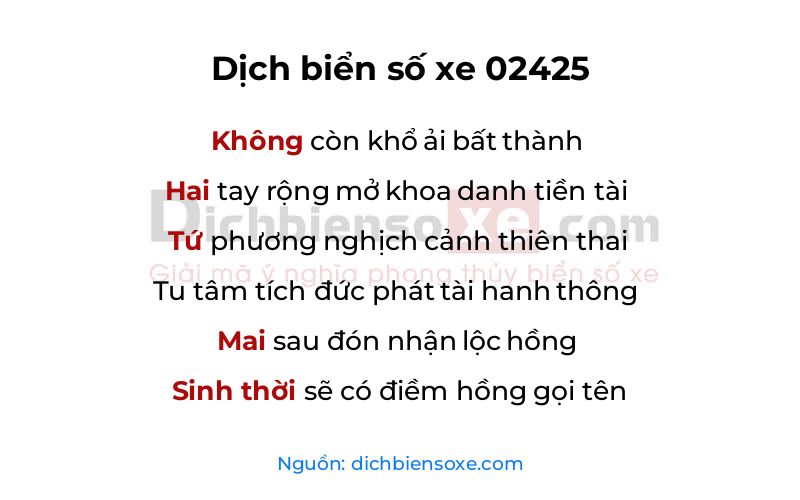 Dịch thơ biển số 02425