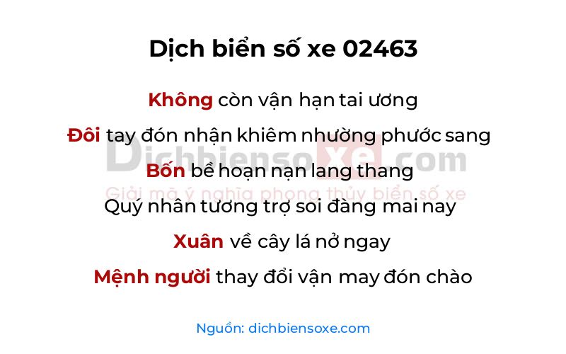 Dịch thơ biển số 02463