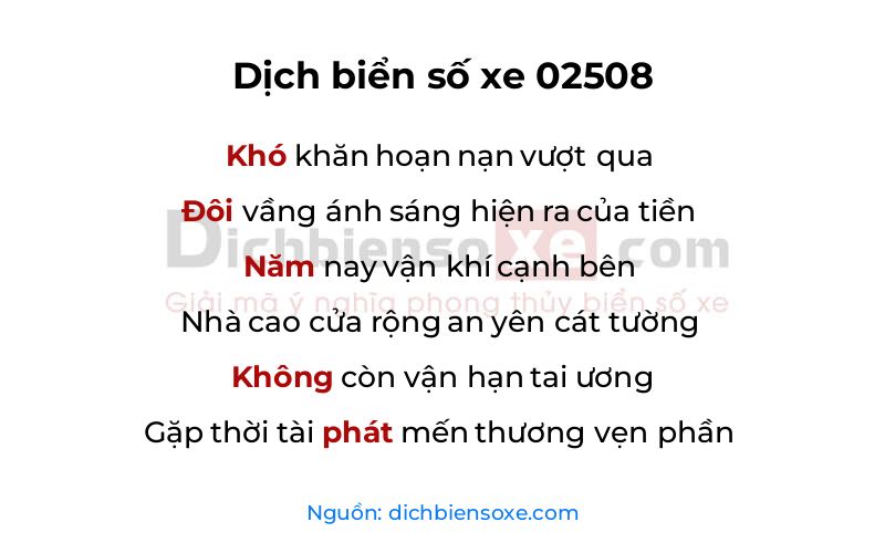 Dịch thơ biển số 02508